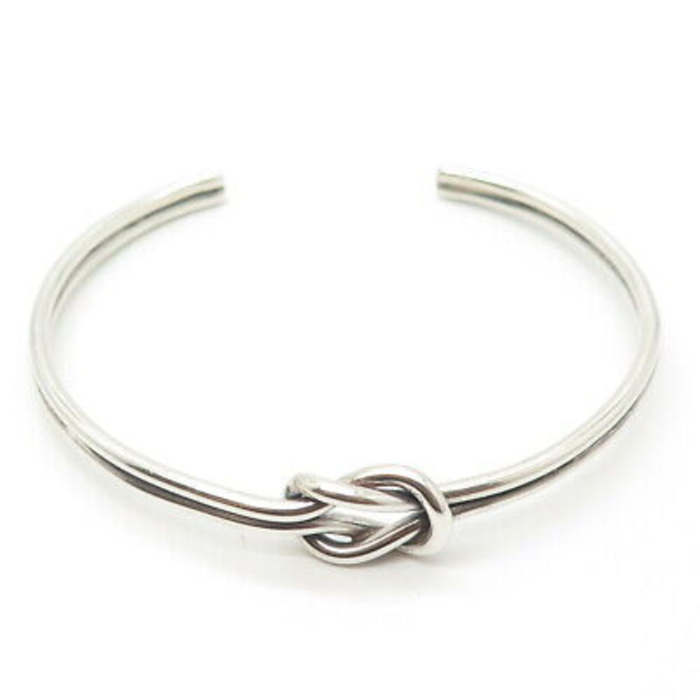 925 Sterling Silver Vintage Knot Adjustable Cudd Bracelet 6.5" - Picture 4 of 8